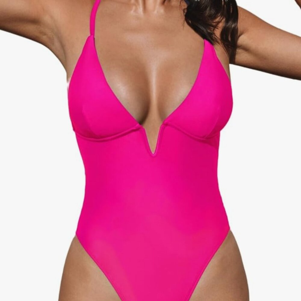 Gorgeous hot pink front plunge swimsuit